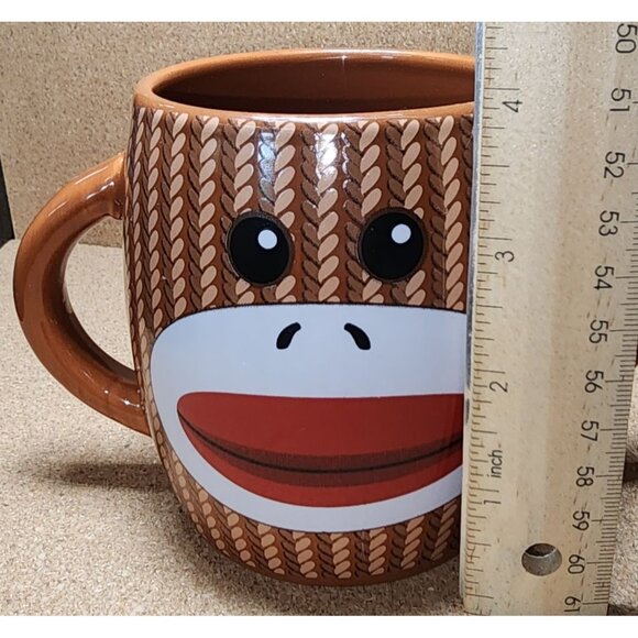 Galerie Brown Sock Monkey Double Handle & Sided Coffee Cup Mug Ceramic 14 oz. - Picture 7 of 8